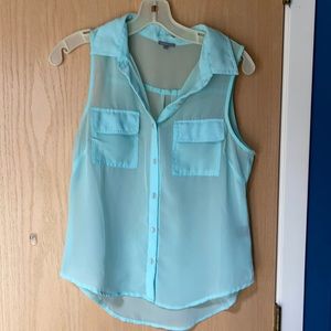 Sheer blue button down